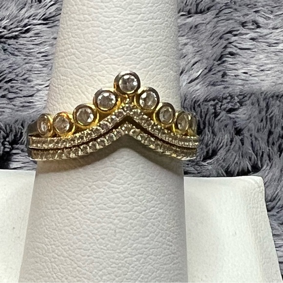 Gold Plated Sterling Silver Chevron Ring w/ Rhinestones - Picture 4 of 8